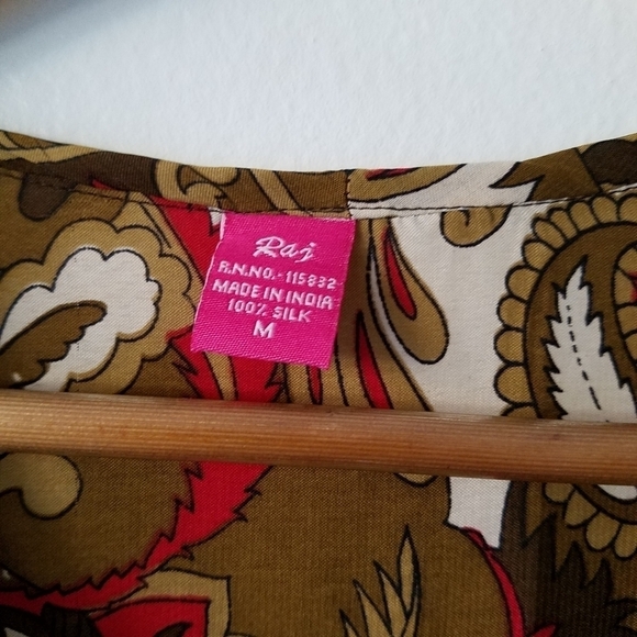 RAJ 100%Silk Paisley Neck Tie Longsleeve Tunic Mini Dress M - Picture 8 of 9